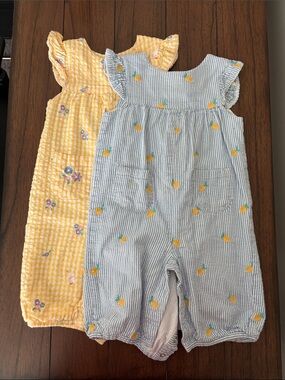 Toddler Lemon Seersucker Romper - Yellow & Blue Set